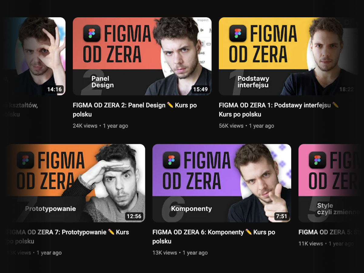 Kolaż miniaturek z moimi filmami na YouTube